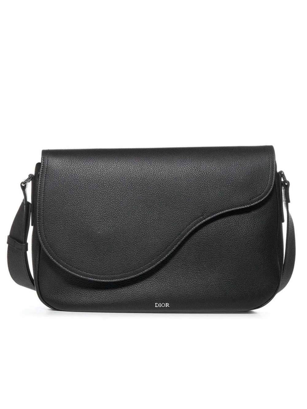 Dior Black Pebbled Saddle-Flap Crossbody Bag